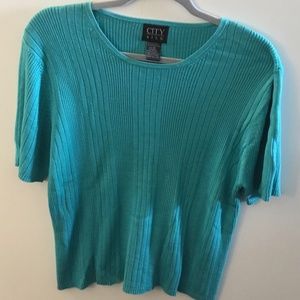 Turquoise ribbed knit top XL - Silk/cotton blend